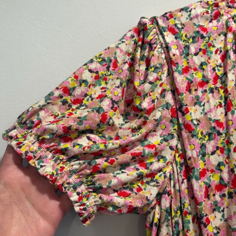Boden Ruched strech Jersey Pink Floral Maxi Dress women short sleeve plus 14R - Picture 7 of 13